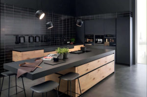 Gabinete de cocina completo de diseño clásico de lujo moderno, nuevo juego de puerta negra estriada de cocina de madera con coctelera delgada personalizada de fábrica - Product Image 6