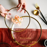 Assiette de Présentation Ronde Plate en Verre à Bord Doré, Prix de Gros, pour Fournitures de Mariage