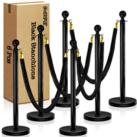 Ensemble de 6 barrières de contrôle de foule en acier inoxydable avec corde en velours noir et or, remplissables d'eau, protection IP68 pour les fêtes