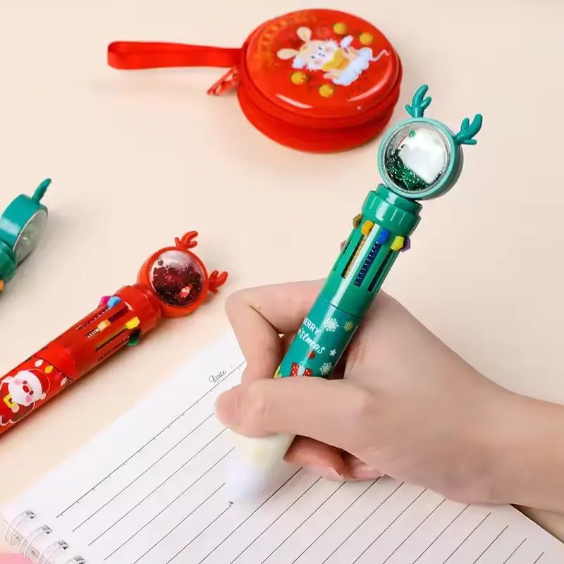 Vendita calda promozionale cartone animato animale in plastica 10 colori di Babbo Natale natale penne a sfera regalo per studente