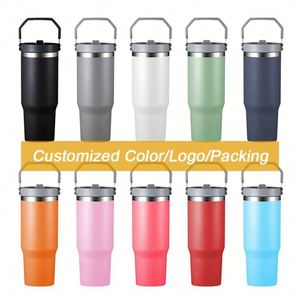 Gobelet isotherme en acier inoxydable à double paroi de 30 oz avec logo personnalisé, vente en gros, pour bière et café, avec poignée et paille - Product Image 4