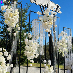 LEDA Factory Custom Wedding Party Black Metal Frame <b>Backdrop</b> <b>Stand</b> Set with Crystal Bead Curtain - Product Image 4