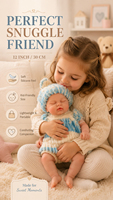 Poupée Reborn en silicone solide de 12 pouces, toucher super doux, réaliste, jouet de collection pour bébé, cadeau
