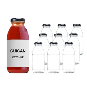 High Quality 12 Ounce Transparent Glass Bottle For Woozy Hot Chilli Sauce Bottle With Cap