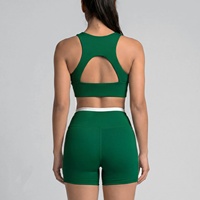 Ensemble de yoga 2 pièces pour femme, color block rayé, avec soutien-gorge de sport à dos découpé et short taille haute push-up, tenue de sport pour la gym