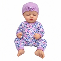 Boneka Bayi Reborn Vinyl MSYO 45cm Interaktif, Bisa Menangis, Tersenyum, Tidur, Suara Realistis, Jumpsuit Biru Bermotif Bunga, Topi, Pita untuk Anak-anak