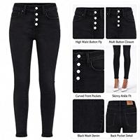 Jean skinny noir moulant pour femme, taille haute, en denim effiloché, idéal pour les sorties hivernales élégantes