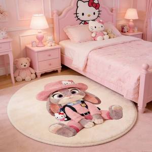 Alfombra Redonda con Dibujos Animados de Animales, Antideslizante, para Decoración de Dormitorio de Niñas, Imitación de Cachemira, Suave, Primavera 2026, Marca Wan Xinlong - Product Image 3