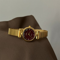 Montre élégante vintage pour femme, luxe, quartz, boîtier en alliage, bracelet en acier inoxydable, cadran en verre, 30 mm, mouvement Seiko, rouge