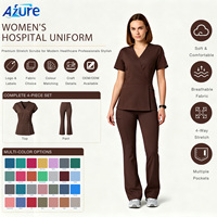 Ensemble blouse médicale mi-longue à manches courtes et pantalon évasé pour clinique esthétique
