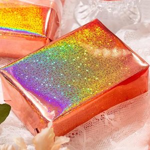 Wholesale Custom Original Rose Gold Laser Metallic Holographic Iridescent Star Gift <b>Wrapping</b> <b>Paper</b> for Birthday Gift Packaging - Product Image 2