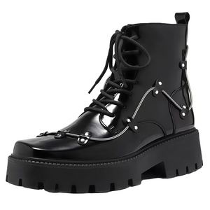 Bottes de luxe pour homme, style britannique, nouvelle collection 2026, à lacets, bout rond, en PU, pour loisirs en extérieur, imperméables et légères - Product Image 5