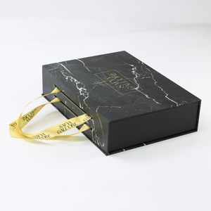 Boîtes rigides en carton marbré en matériaux recyclés personnalisés Poignées en ruban Laminage brillant Tiroir coulissant Boîte cadeau de luxe - Product Image 6