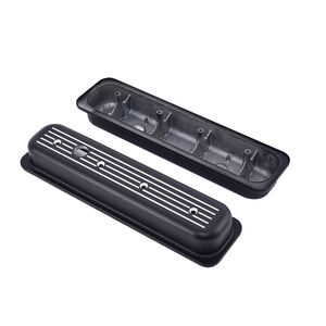 짧은 명반 볼 밀링 밸브 커버 1987-97 SBC 305-350 센터 볼트 w/홀 블랙 조각 리브 핫로드 부품 - Product Image 3