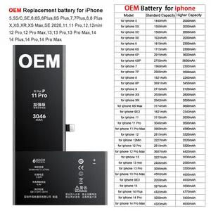 החלפת OEM מפעל סוללה נטענת לטלפון סלולרי לאייפון 11 X 7 12 פלוס XS 13 מיני 8 pro xr max se 6 6s 14