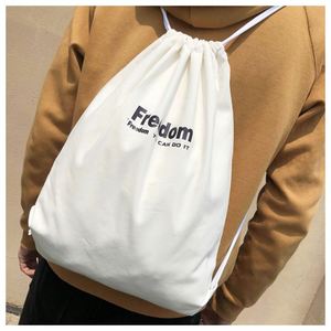 Reusable Natural Cotton Canvas <b>Drawstring</b> <b>Backpack</b> Bags With Custom Logo Eco Friendly Cotton <b>Drawstring</b> <b>Backpack</b> Shopping Bag - Product Image 5