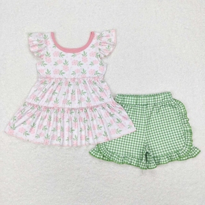 Conjunto de Shorts para Niñas, Estampado de Patos Mallard Bordados, Casual, Primavera-Verano, Dos Piezas, Sin Mangas, Ecológico - Product Image 3