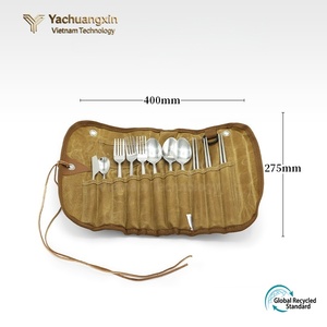 Ensemble de couverts en acier inoxydable avec étui en toile, cuillère, fourchette, couteau, baguettes, kit d'ustensiles de table portables - Product Image 4