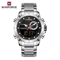 Montre NAVIFORCE 9163 en acier inoxydable, montre numérique analogique pour homme, chronographe, montre de marque propre, montre lumineuse pour homme