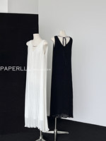 Robe d'été blanche plissée sans manches à col en V pour femme, coupe ample en H, taille haute, longueur mi-longue, personnalisée en usine, style minimaliste