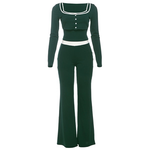 Nuevo Conjunto de 3 Piezas de Moda para Mujer: Top Casual, Manga Larga y Pantalones Ajustados con Corte Acampanado - Product Image 5