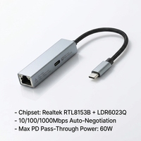 Adaptateur USB-C vers Gigabit Ethernet avec PD Pass-Through 60W, ajoute un réseau filaire RJ45 tout en chargeant pour ordinateur portable, tablette, appareil OTG