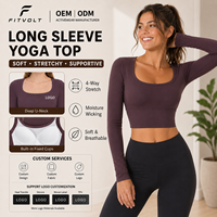 FITVOLT Vente en gros de hauts de yoga personnalisés pour femmes, sans couture, respirants, à manches longues, hauts réguliers, automne-hiver, col en U, chemises de sport, pilates