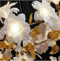 JYLIGHTING Lustre en cristal de style européen personnalisé pour escalier, décoration design, luminaire suspendu en céramique à fleurs pour hall d'hôtel, villa