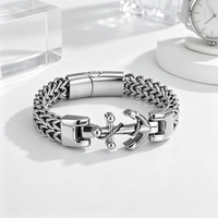 Bracelet en acier inoxydable poli miroir, double chaîne avec fermoir magnétique, 210 mm, bijoux de mode pour homme