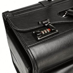 Maleta de Viaje Profesional de Cuero PU Moderno de Primera Calidad, con Ruedas Giratorias, Portátil, Ligera, Impermeable, con Candado para Piloto - Product Image 5