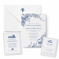 Suite d'invitations de mariage personnalisées en carton bleu floral avec enveloppe assortie laminée film UV, carte de date et carte RSVP imprimées