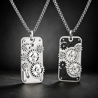 Collier avec pendentif en forme de roue dentée mécanique rotative pour homme - Bijoux steampunk en acier inoxydable 316L