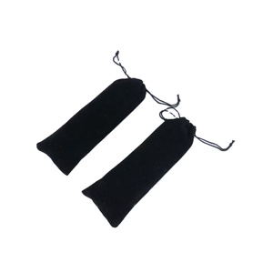 Pochette en velours noir 10x30cm avec cordon de serrage, sac cadeau en paille, petite pochette à bijoux, impression personnalisable - Product Image 1