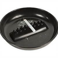 Cendrier de bureau rond classique en verre et mélamine, 6,75 x 6,75 x 1,25 pouces, noir