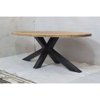 Table de salle à manger ovale en bois de manguier massif avec plateau rabattable et pieds pliants en fer industriel pour la maison, le bar, la maison urbaine, le restaurant, le café, la salle de conférence