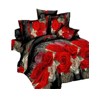 Ensemble de literie 3D à impression personnalisée, Rose rouge, édredon de mariage, taille King, drap de lit, linge de lit, couette, housse de couette, ensemble de chambre