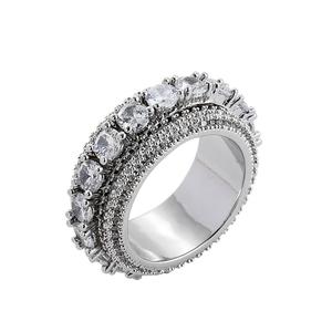 R013 rotatif hommes laiton CZ or argent couleur cubique Zircon anneau glacé <span class=keywords><strong>mode</strong></span> Hip Hop <span class=keywords><strong>bijoux</strong></span> - Product Image 4