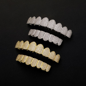 Grillz para dientes de oro con circonitas, diseño geométrico de ocho dientes, joyería para hombre, estilo Hip Hop, para fiestas - Product Image 2