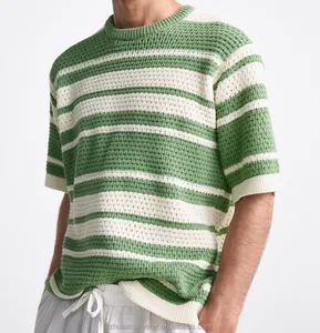 Camisa de manga corta de punto informal personalizada Camiseta de punto de algodón de alta calidad Prendas de punto jacquard para hombres
