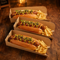 Boîte à hot-dogs en papier kraft, conteneur alimentaire jetable à emporter, plateau pliable pour saucisses, sandwichs, boulangerie, emballage pour la vente de nourriture de rue