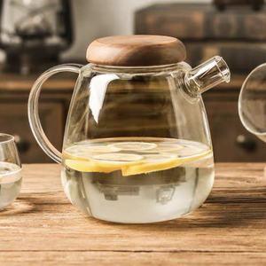 <strong>2L</strong> Customize Clear Glass Pitcher With Wooden Lid Borosilicate Cold Hot Water Glass Water <strong>Jug</strong> Pitcher With Handle - Product Image 3