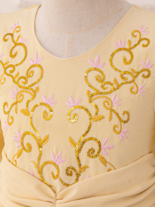 Abito formale da festa per ragazza fiore di mezza lunghezza estate Puffy Muslim maglia ricamato abito da festa di compleanno - Product Image 4