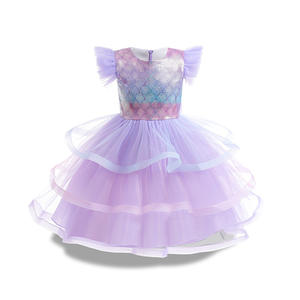 Vestido de princesa de verano para niñas, disfraz de sirena de unicornio con manga de volantes y lentejuelas para cumpleaños y Halloween - Product Image 4