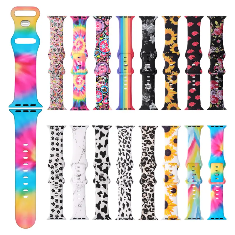 Custom Logo Pattern Printed Custom Silicone Watch Band Color Print Strap Wristband Replacement Band for 6 7 Apple Watch Band