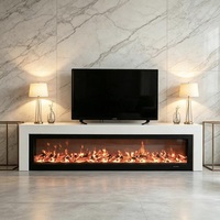 Meuble TV moderne de style nordique italien avec foyer électrique, armoire multi-niveaux en bois massif, surface en pierre frittée de 9 mm, affichage LED 3D