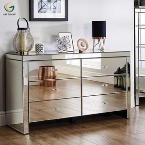 Wood Living Room Furniture Storage Modern Cabinet Mirrored Chest 6 Drawers