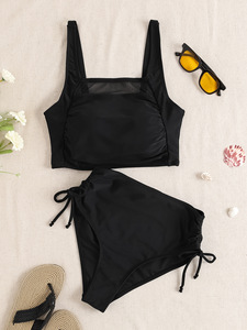 2026 New Women's Triangle Bikini Sexy Solid Color Mesh Splicing Eco-friendly Asymmetric Waist Swimsuit - Product Image 6