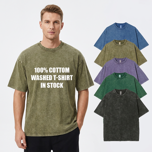 เสื้อยืดคอกลมทรงหลวมสไตล์วินเทจ ผ้าคอตตอนเจอร์ซีย์ 100% ซักย้อมแบบแอซิดวอช เป็นมิตรต่อสิ่งแวดล้อม สำหรับผู้ชาย ดีไซน์เรียบ - Product Image 3