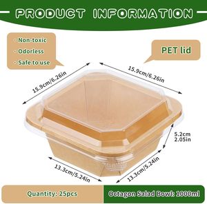 Square Octagonal 1200ml 41oz Jiehui Factory Wholesales Biodegradable Disposable Kraft Paper Food Cartons & Bowls Custom Prints - Product Image 2