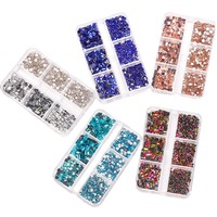 Multi-taille 6 grilles carré fond plat ongles strass super brillant mixte rond rectangle miroir diamant ongles jeu de pierres